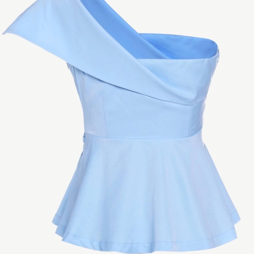 SHEIN Fold Over One Shoulder Belted Tailored Peplum Top - Picture 3 of 5